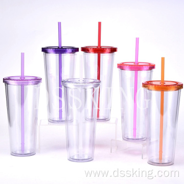 24OZ plastic straw cup Creative transparent cold drink cup with lid